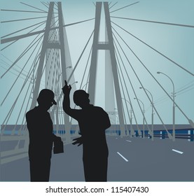 illustration with two workers on bridge