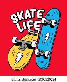 
ILLUSTRATION OF TWO YELLOW AND BLUE SKATEBOARDS