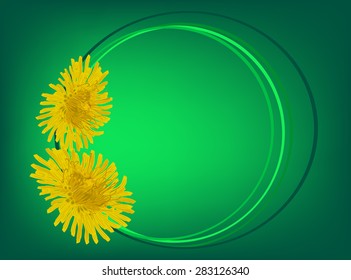 illustration with two yellow dandelions on green background