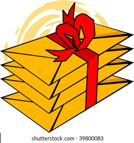 Illustration of two yellow  envelopes with red ribbon	