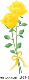 Illustration of two yellow roses with ribbon