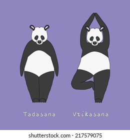 Illustration of two yoga bears - tadasana and vrikasana