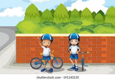 Illustration of the two young bikers at the street