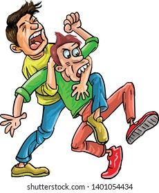 Illustration of Two young boys fighting vector cartoon