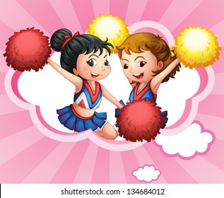 Illustration of the two young and energetic cheerdancers