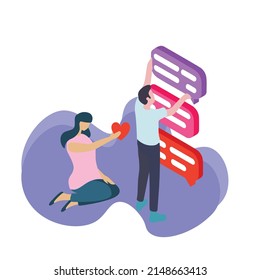illustration of two young men and women who are building a relationship. very suitable for websites, applications, apps and more