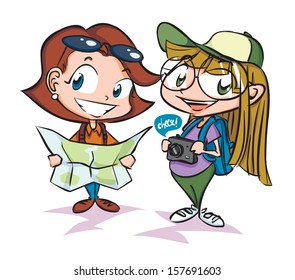 Illustration of two young travelers 