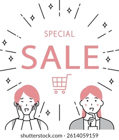 Illustration of two young women excited about a special sale