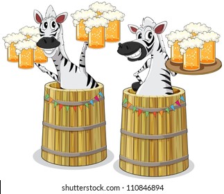 illustration of two zebras with beer jar
