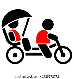 Illustration of a two-color human icon during a rickshaw riding scene, which is usually for a pointer or a special controller for those using traditional transportation means ricksaw