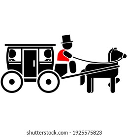 Illustration of a two-color human icon during a rickshaw riding scene, which is usually for a pointer or a special controller for those using traditional transportation means horse-drawn carriage