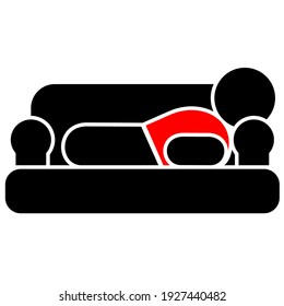 Illustration of a two-color human icon during a sofa sleeping scene, which is usually for a special pointer or controller for those who want to lie down on the sofa