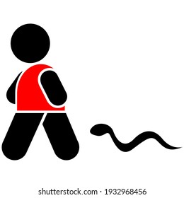 Illustration Of A Two-color Human Icon During The Scene Of Being Chased By A Rattlesnake, Which Is Usually For A Pointer Or Control Specifically For Areas With Multiple Snakes