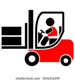 Illustration of a two-color human icon during a forklift driving scene, which usually shows a worker with a forklift passing by