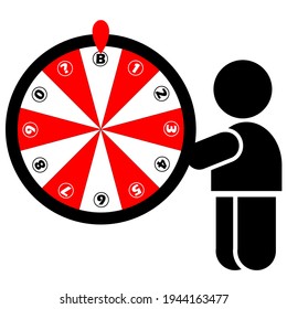 Illustration of a two-color human icon during a scene playing roulette which is usually used for suggestion or for how to play