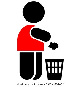 Ilustración de un icono humano de dos colores durante una escena de eliminación de basura que se usa normalmente para insinuaciones o sugerencias para arrojar basura en la basura