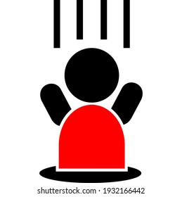 Ilustración de un icono humano de dos colores cuando la escena cae en un agujero, que normalmente es para que un puntero o un controlador especial tenga cuidado de que haya un agujero