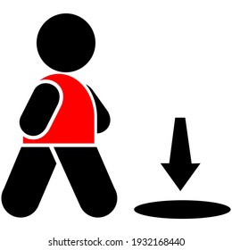 Illustration of a two-color human icon when the scene falls into a hole, which is usually for a pointer or special controller to be careful there is a hole