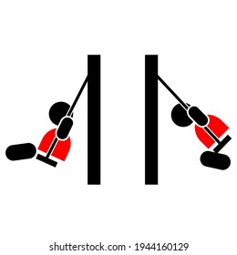 Illustration of a two-color human icon when the scene of a child playing on a swing is a side view which is usually used for encouragement or to show an area where to play