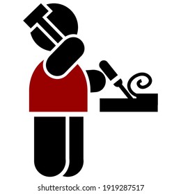 
Illustration of a two-colored human icon when working with wood, which usually refers to wood hobbies or wood craft