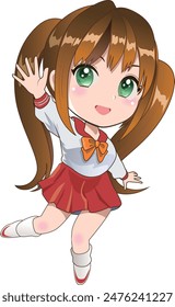 An illustration of a two-headed girl with long brown hair.