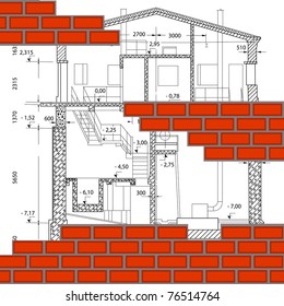 illustration of two-stored house. architectural background