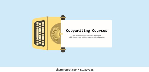 The illustration of typewriter. Can be used for copyrighting or SMM courses. Made in flat style.