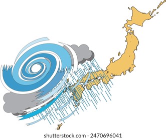 Illustration of a typhoon and the Japanese archipelago