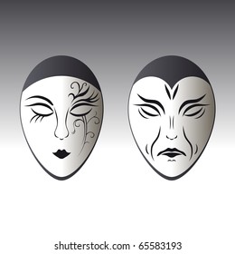 Illustration of a typical male and female carnival mask