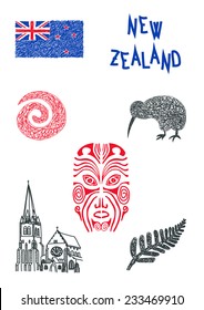 illustration of typical symbols of new zealand