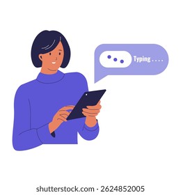 Ilustração do indicador de digitação no aplicativo de bate-papo online. Ilustrações para sites, landing pages, aplicativos móveis, cartazes e banners