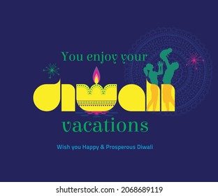 illustration of Typography calligraphy on Happy Diwali Holiday background for light festival of India
