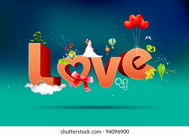 illustration of typography card of happy valentine with love text