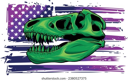 illustration of Tyrannosaurus rex with american flag