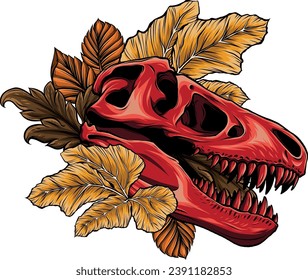 illustration of Tyrannosaurus rex and leaves