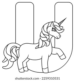 Illustration of U letter for Unicorn