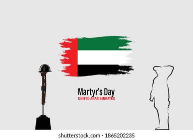 Illustration des Gedenktages der VAE. Martyr-Tag der Vereinigten Arabischen Emirate. Flag und Soldat Design für Karte, Plakate.