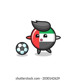 Illustration of uae flag badge cartoon is playing soccer , cute style design for t shirt, sticker, logo element