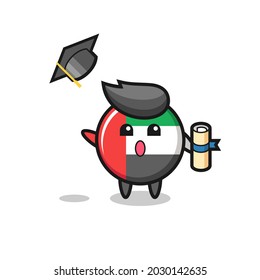Illustration of uae flag badge cartoon throwing the hat at graduation , cute style design for t shirt, sticker, logo element