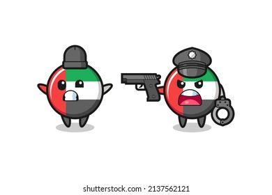 ilustración de ladrón de la bandera de ee.uae con la pose de las manos arriba pillada por la policía, diseño de estilo lindo para camiseta, pegatina, elemento logo