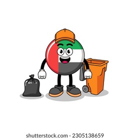 Ilustración de la caricatura de la bandera de los EAU como recolector de basura, diseño de personajes