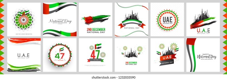 Illustration Of UAE National Day Banner Or Poster Design Set With National Flag Color Theme Background. svg