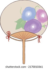 Illustration of a uchiwa with a morning glory pattern