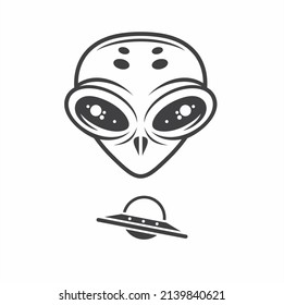 illustration of ufo and alien, vector art.