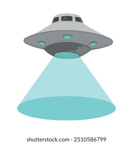 Illustration of a UFO with a blue light beam to the ground.