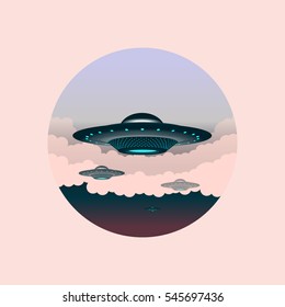 Illustration of UFOs in the sky