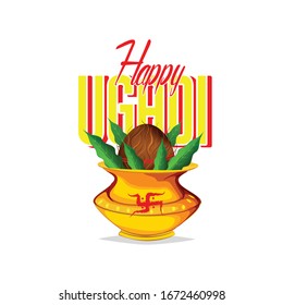 Illustration Of Ugadi With decorated Kalash 