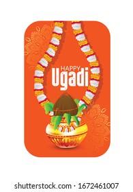 Illustration Of Ugadi With decorated Kalash 