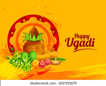 Illustration Happy Ugadigudi Padwa Decorated Kalash Stock Vector ...