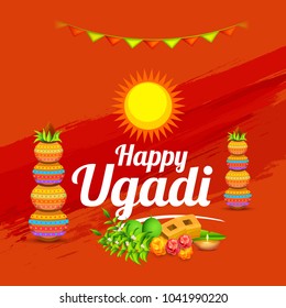 Illustration Happy Ugadi Greeting Card Background Stock Vector (Royalty ...